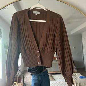 Brown Ribbed V-Neck Sweater